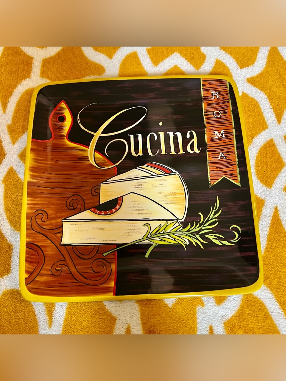 Pier 1 Imports Cucina Roma 9" Square Earthenware Platter Dishwasher/MW Safe